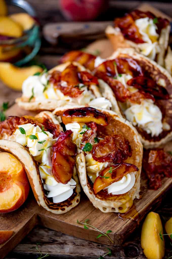 Pancake Tacos with Caramelized Peaches and Pancetta - 78