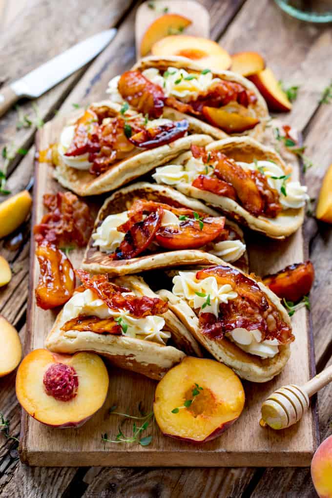 Pancake Tacos with Caramelized Peaches and Pancetta - 56