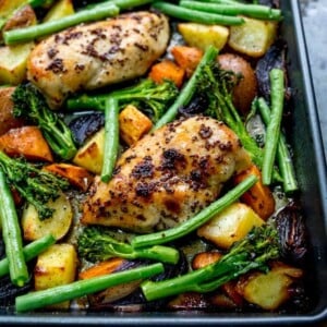 Sheet Pan Honey Mustard Chicken with Vegetables - A healthier option when you want a quick and easy dinner! Gluten free too!