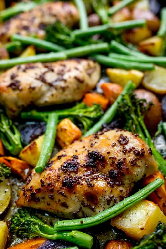 Sheet Pan Honey Mustard Chicken with Vegetables - A healthier option when you want a quick and easy dinner! Gluten free too!