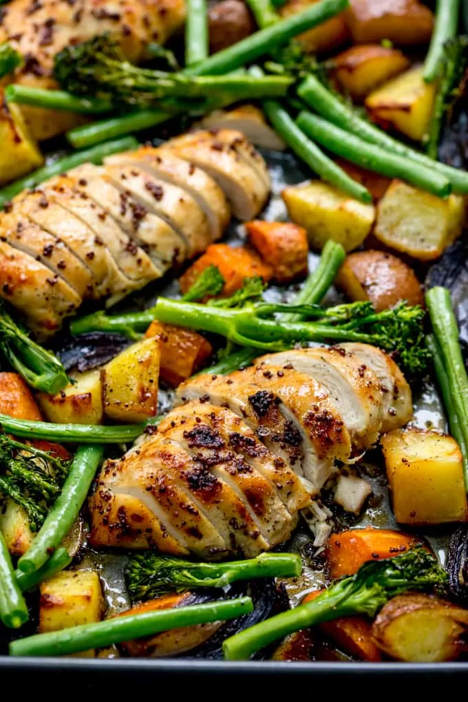 Sheet Pan Honey Mustard Chicken with Vegetables - A healthier option when you want a quick and easy dinner! Gluten free too!