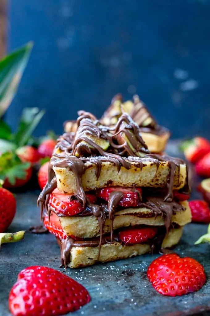 Close up of Valentines Nutella French Toast Hearts