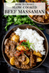 beef massaman curry in a bowl with a text overlay