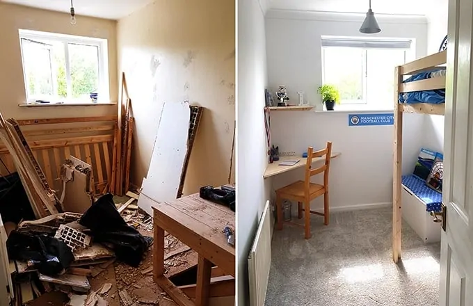 Before and after decoration of son's room