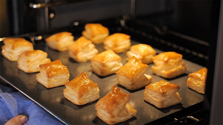 Puff pastry squares coming out of the oven