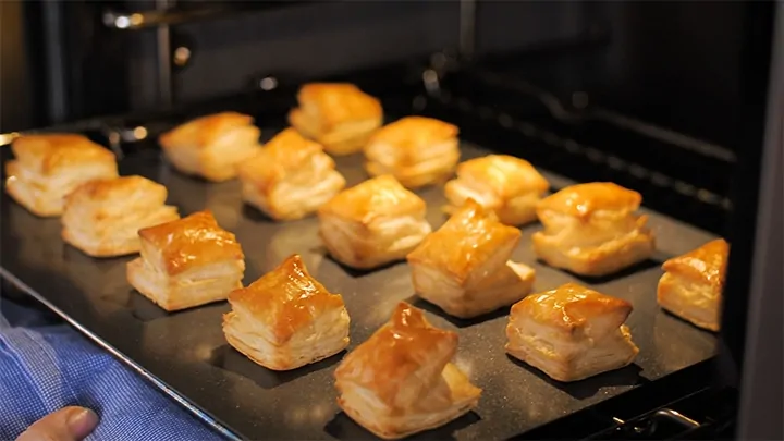 Puff pastry squares coming out of the oven
