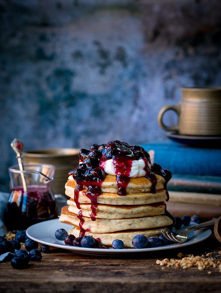 Hazelnut and Chia Pancakes with Blueberry Compote  gluten free  - 99