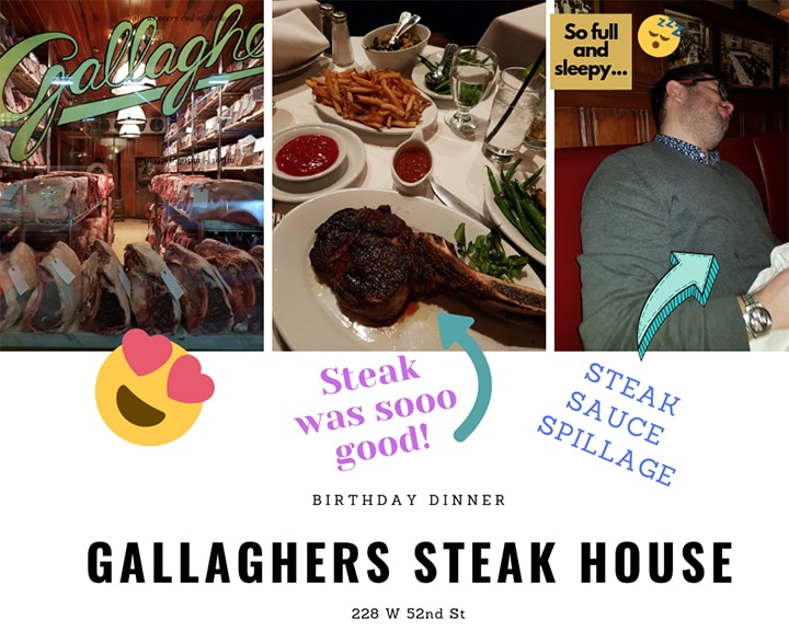 3 photo collage of Gallaghers steak house in New York