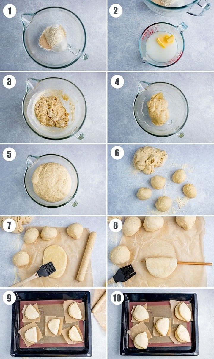 10 photos showing steps to make bao buns