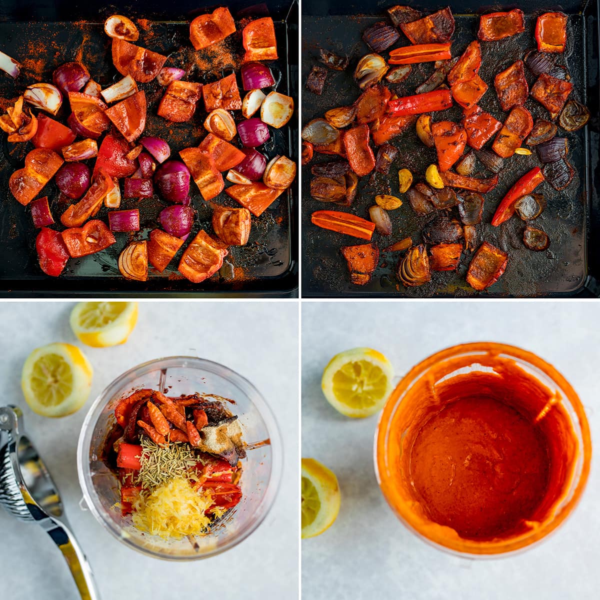 4 image collage showing how to make peri peri sauce