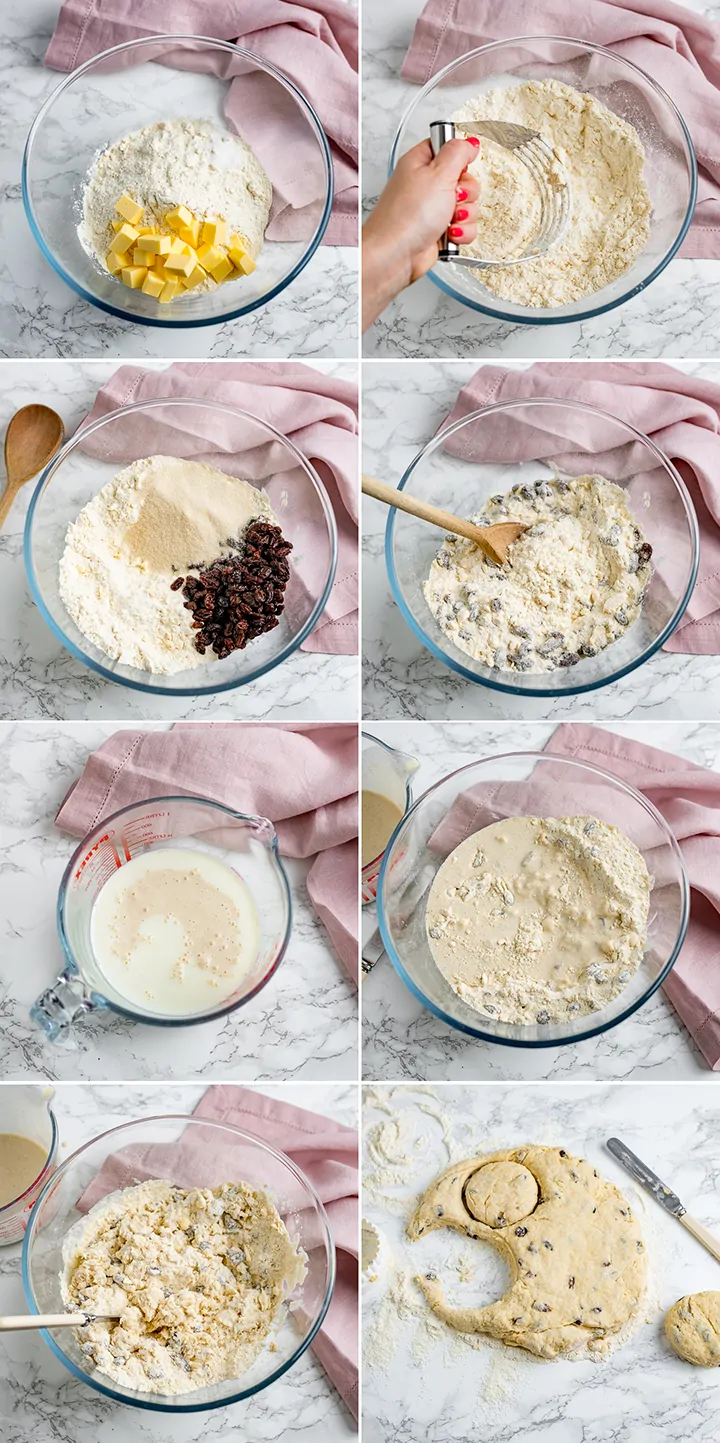 8 image collage showing how to make scones