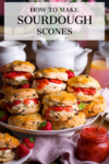 Plate of filled scones with a text overlay