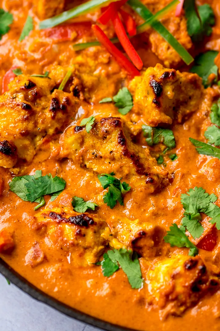 Close up of chicken tikka masala in a pan