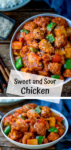 Two image collage of sweet and sour chicken in a bowl