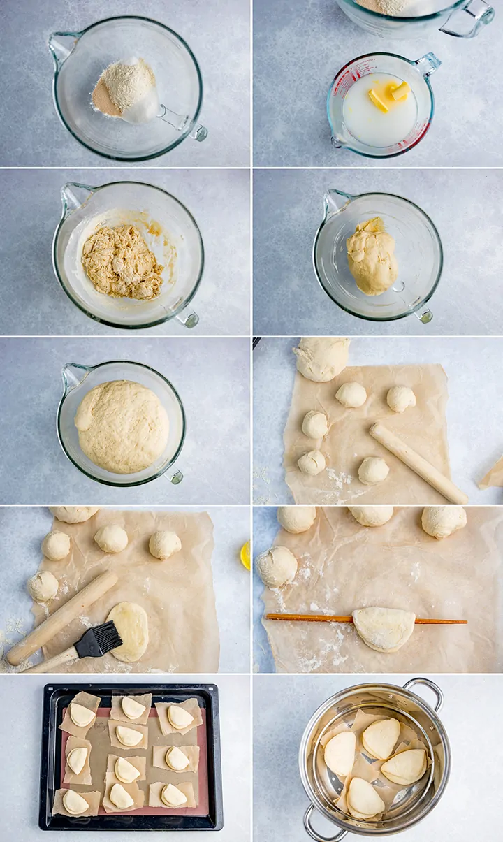 10 image collage showing how to make mini bao buns