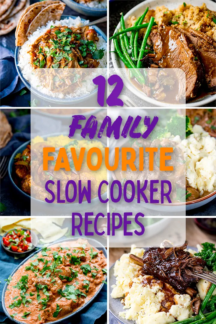 Collage of pictures of slow cooker recipes