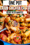 Cajun pasta one pot with a spoonful being taken