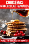 Pile of gingerbread pancakes with syrup being poured on