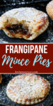 Two image collage of frangipane mince pies on a dark background