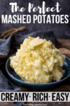 Mashed potatoes in a dark bowl. Text overlay on image.