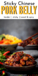 Chinese pork belly being lifted from a bowl with chopsticks