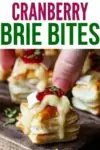 Cranberry Brie bites on a wooden board