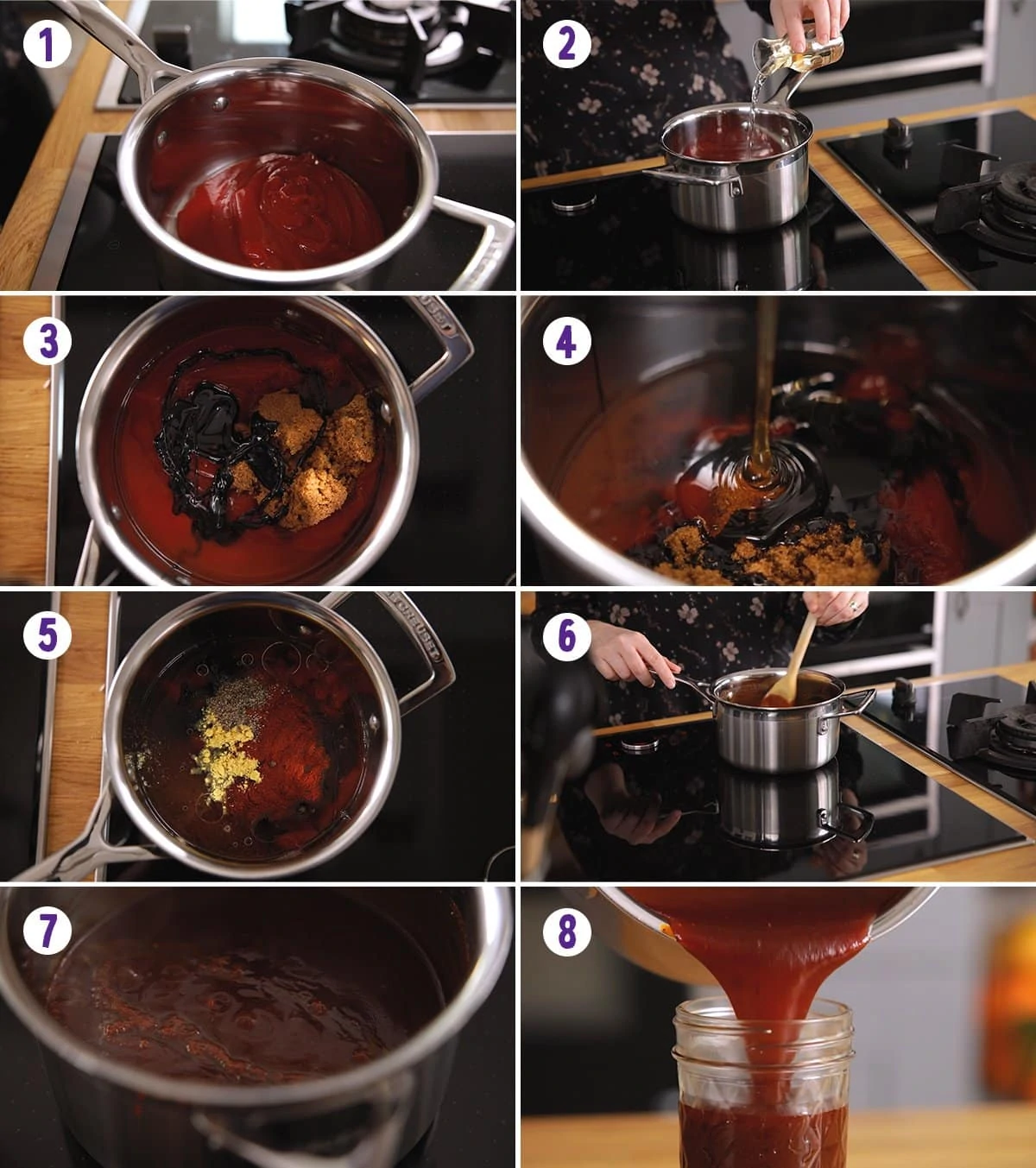 8 image collage showing how to make bbq sauce