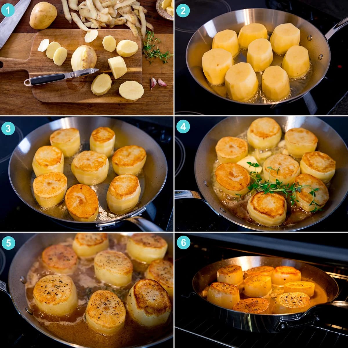 6 image collage showing how to make fondant potatoes
