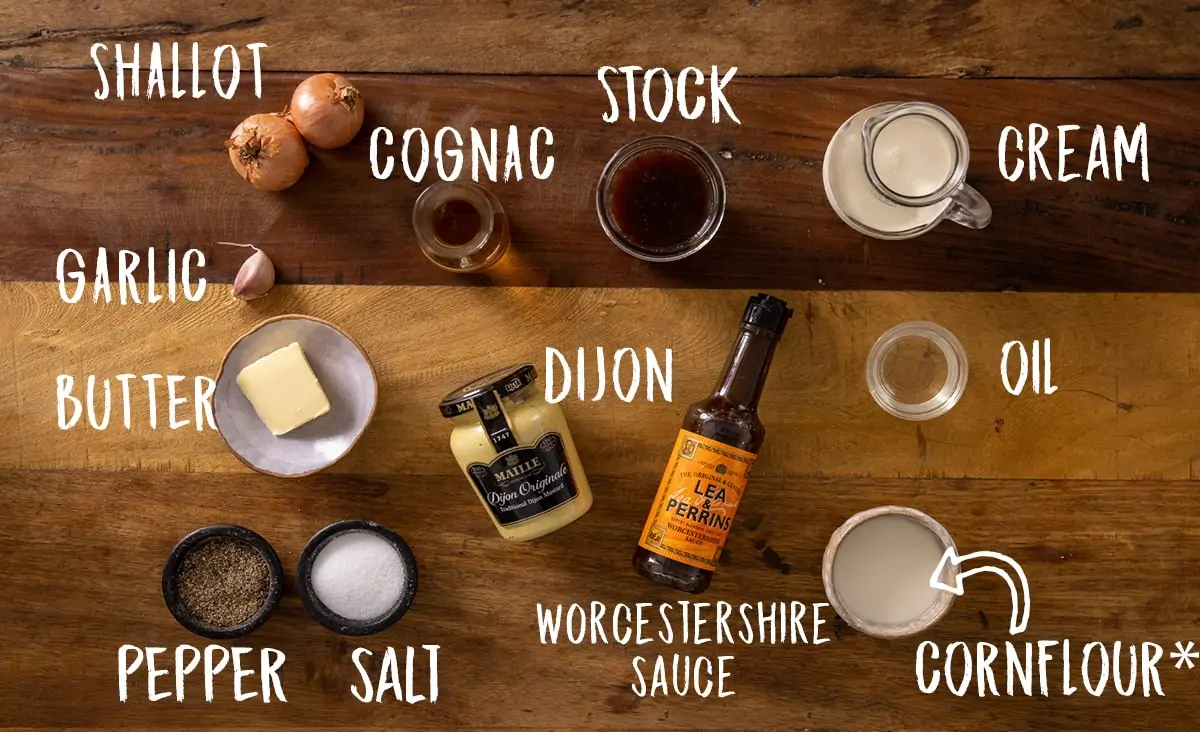 A wooden table with all of the ingredients laid out and labelled