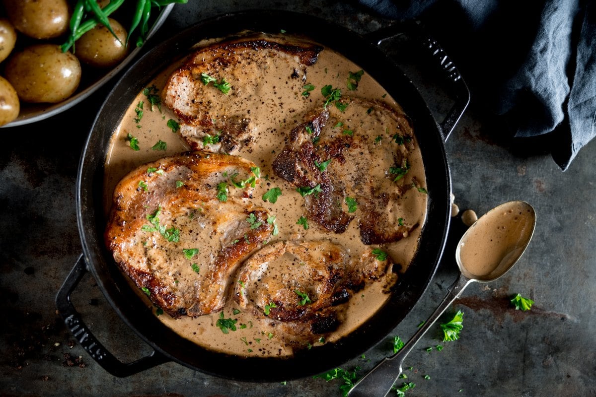 Bone-In Pork Chops and Mustard-Shallot Sauce Recipe