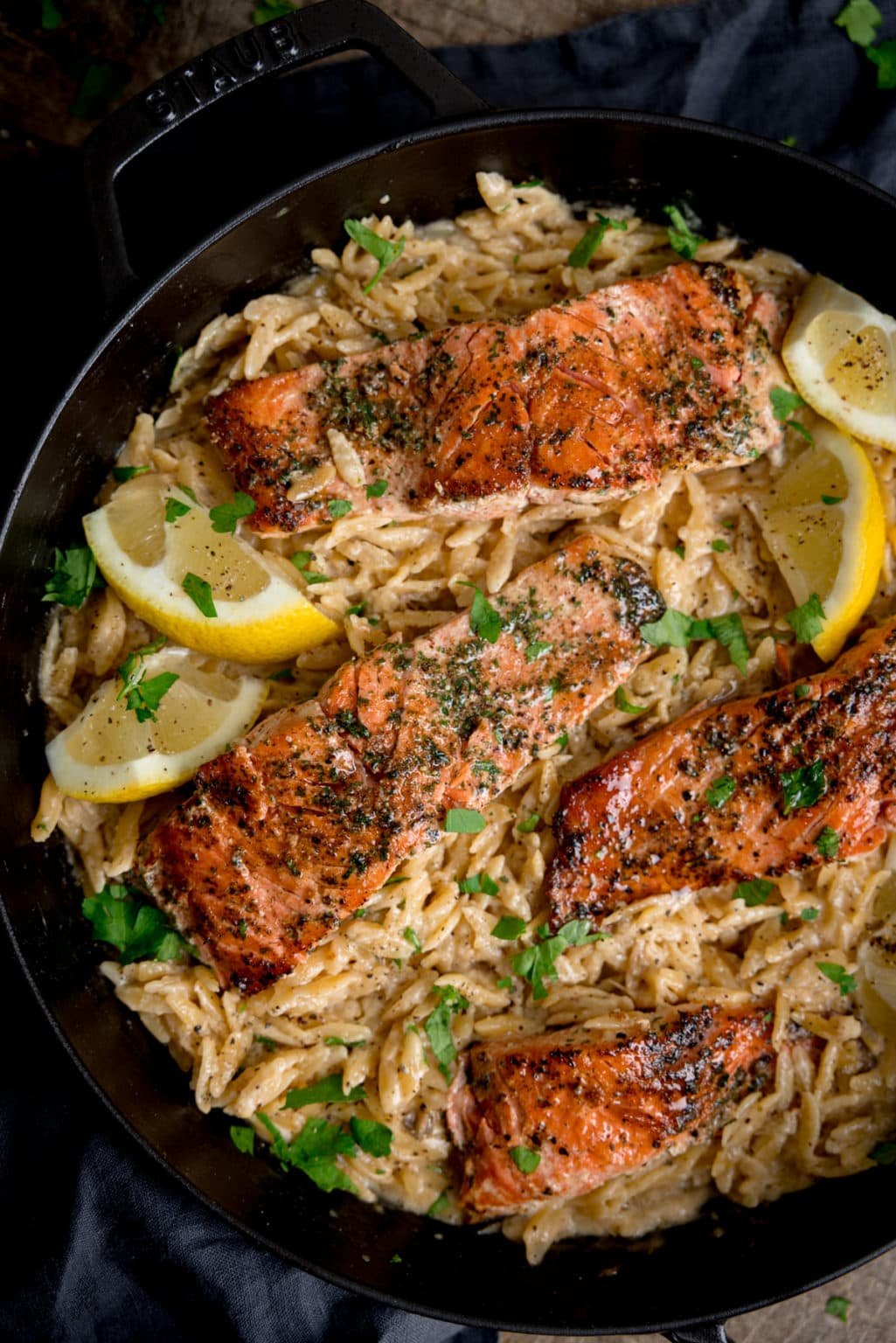 PanFried Salmon with Creamy Lemon Orzo Nicky's Kitchen Sanctuary