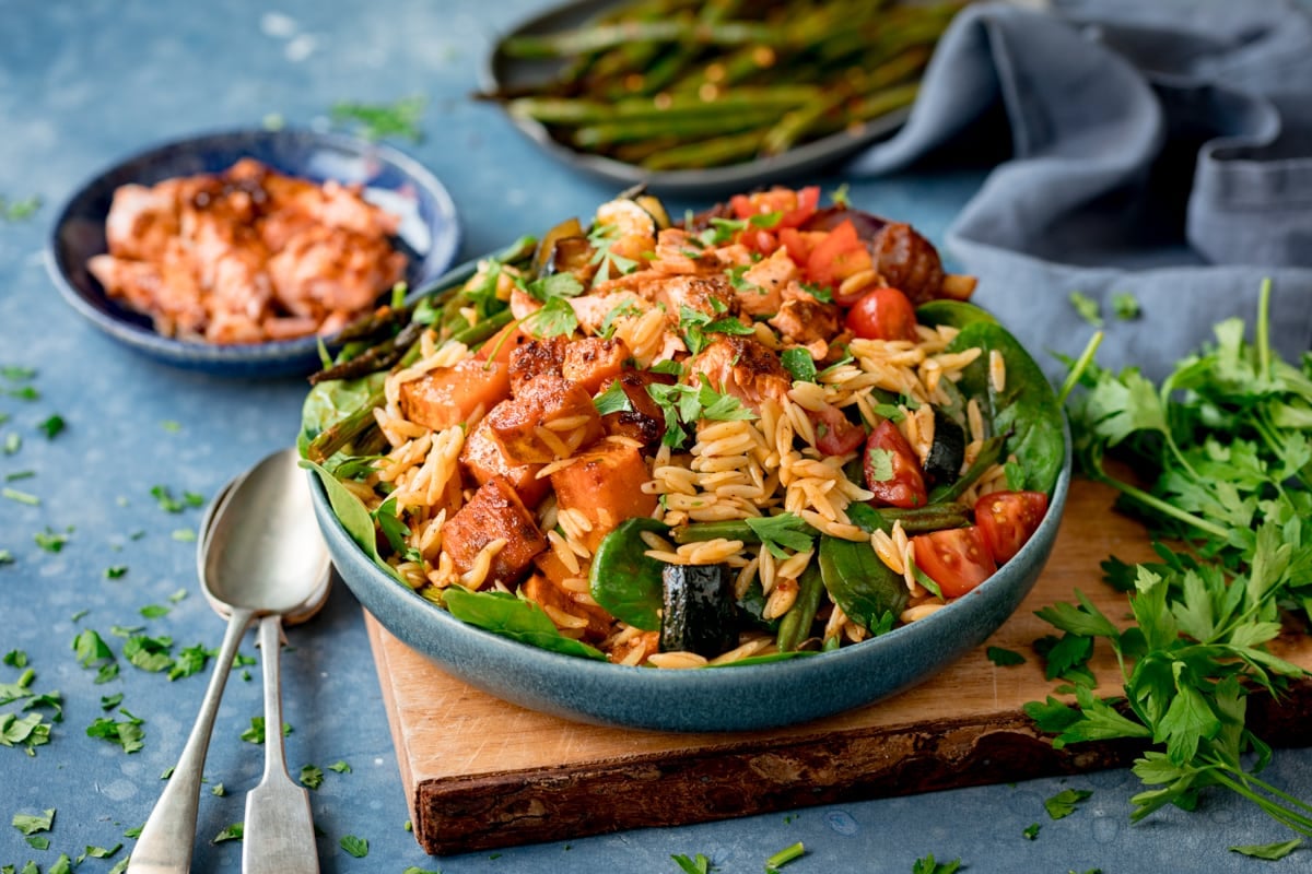 Orzo Pasta Salad with Salmon inside.wales