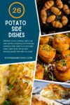 A collage of 4 images showing different potato side dishes.