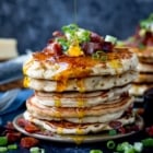 Savory pancakes with bacon chorizo and chilli butter Savoury Dinner Pancakes with Chilli Butter. These Savoury Pancakes would make great street food! Simple and quick to make - great for a speedy dinner!